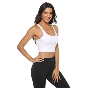 Sports Bras for Women, 2 Criss-Cross Back Strappy Sports Bra Removable Padded Longline Medium Support Yoga Workout Crop Tops for Sports White
