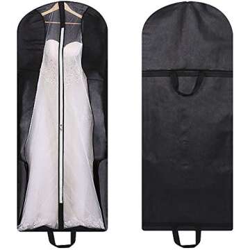 70" Bridal Wedding Gown Garment Bag Extra Large Foldable Portable Travel Dress Cover Hanging Luggage with Pockets for Womens, 8" Gusseted Black