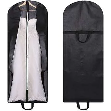 70" Bridal Wedding Gown Garment Bag Extra Large Foldable Portable Travel Dress Cover Hanging Luggage with Pockets for Womens, 8" Gusseted Black