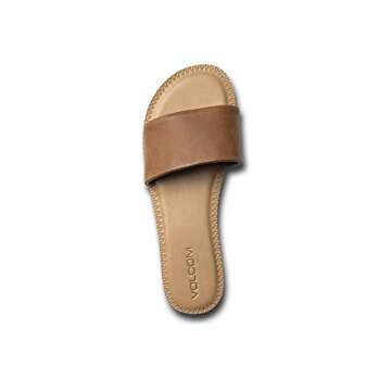 Volcom Women's Simple Synthetic Leather Strap Slide Sandal, Tan, 8 B US