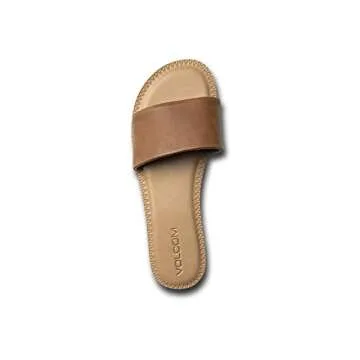 Volcom Women's Simple Synthetic Leather Strap Slide Sandal, Tan, 8 B US
