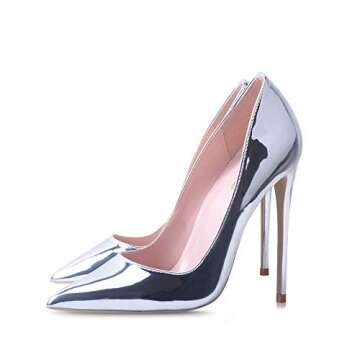 Elisabet Tang Women Pumps, Pointed Toe High Heel 4.7 inch/12cm Party Stiletto Heels Shoes Silver 10