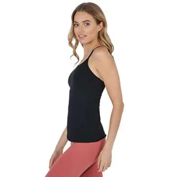 Yogalicious Ultra Soft Lightweight Camisole Tank Top with Built-in Support Bra - Black - XL
