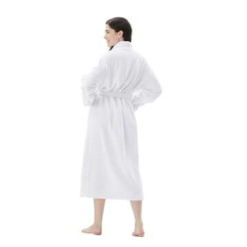 COOVA Women's Bathrobe Shawl Collar,Lounge Sleepwear Robe Side Pockets,Warm and Cozy,Medium White
