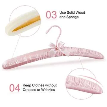 TOPIA HANGER Padded Hangers for Women Clothing,17-inch Satin Hangers 5 Pack Thick Foam Padded No Shoulder Bump for Sweaters, Coat, Blouses, Dresses-Pink,CT18P