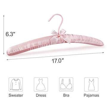 TOPIA HANGER Padded Hangers for Women Clothing,17-inch Satin Hangers 5 Pack Thick Foam Padded No Shoulder Bump for Sweaters, Coat, Blouses, Dresses-Pink,CT18P