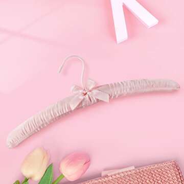 TOPIA HANGER Padded Hangers for Women Clothing,17-inch Satin Hangers 5 Pack Thick Foam Padded No Shoulder Bump for Sweaters, Coat, Blouses, Dresses-Pink,CT18P