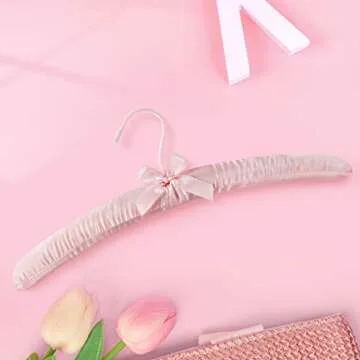 TOPIA HANGER Padded Hangers for Women Clothing,17-inch Satin Hangers 5 Pack Thick Foam Padded No Shoulder Bump for Sweaters, Coat, Blouses, Dresses-Pink,CT18P