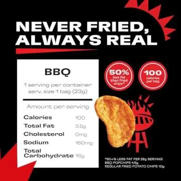 Popchips Potato Chips, BBQ, 12ct Single Serve 0.8oz Bags, Low-Calorie and Gluten Free, Salty Snacks for Adults and Children, Non-GMO, Vegan & Kosher Friendly, 100 Calories Per Bag