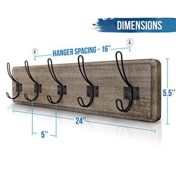 HBCY Creations 24" Rustic Coat Rack with 5 Hooks