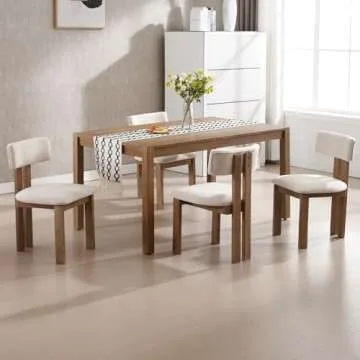 chairus Dining Chairs Set of 2 Linen Fabric Diner Chairs Farmhouse Wood Chairs for Kitchen and Dining Room, Beige