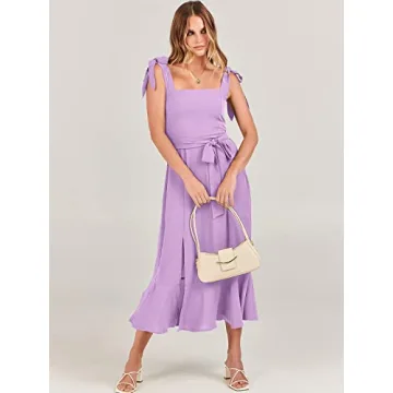 ANRABESS Women's Square Neck Ruffle Split Midi Elegant Formal Wedding Guest Cocktail Bridesmaid Graduation Party Dresses Purple Large