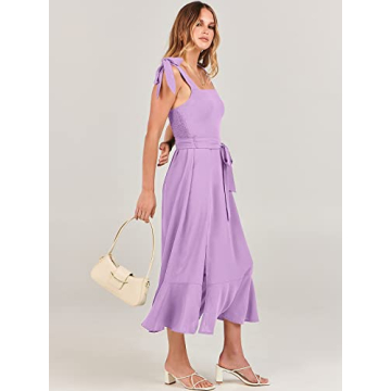 ANRABESS Women's Square Neck Ruffle Split Midi Elegant Formal Wedding Guest Cocktail Bridesmaid Graduation Party Dresses Purple Large