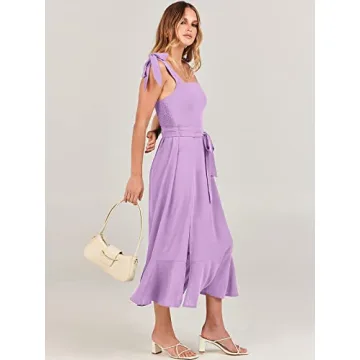 ANRABESS Women's Square Neck Ruffle Split Midi Elegant Formal Wedding Guest Cocktail Bridesmaid Graduation Party Dresses Purple Large