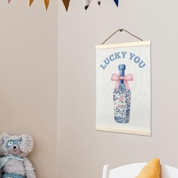 LKETW Blue Preppy Poster Hanger Frame 12x16 Inch, Lucky You Wall Art, Chinoiserie Decor, Coquette Wall Art with Wooden Frames, Grand Millennial Hanging Banner Decor for Living Room Bedroom