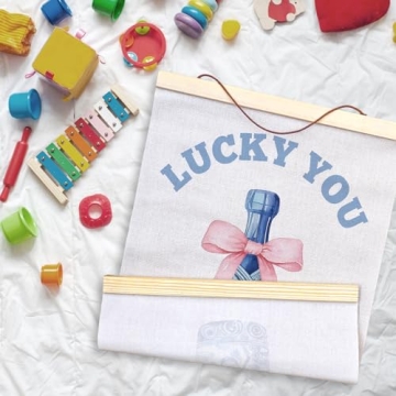 LKETW Blue Preppy Poster Hanger Frame 12x16 Inch, Lucky You Wall Art, Chinoiserie Decor, Coquette Wall Art with Wooden Frames, Grand Millennial Hanging Banner Decor for Living Room Bedroom