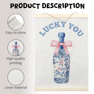 LKETW Blue Preppy Poster Hanger Frame 12x16 Inch, Lucky You Wall Art, Chinoiserie Decor, Coquette Wall Art with Wooden Frames, Grand Millennial Hanging Banner Decor for Living Room Bedroom