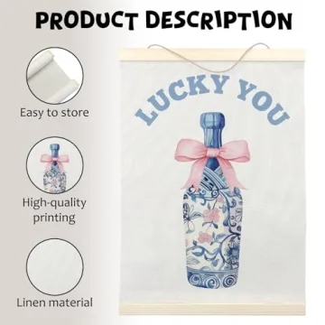 LKETW Blue Preppy Poster Hanger Frame 12x16 Inch, Lucky You Wall Art, Chinoiserie Decor, Coquette Wall Art with Wooden Frames, Grand Millennial Hanging Banner Decor for Living Room Bedroom