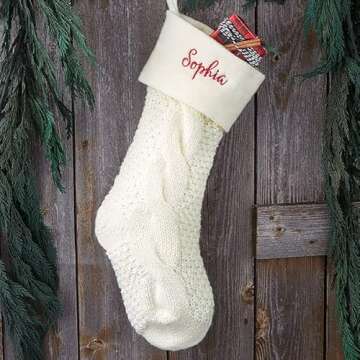Personalization Universe Cozy Cable Knit Personalized Christmas Stocking - 21" Stocking with Custom ...