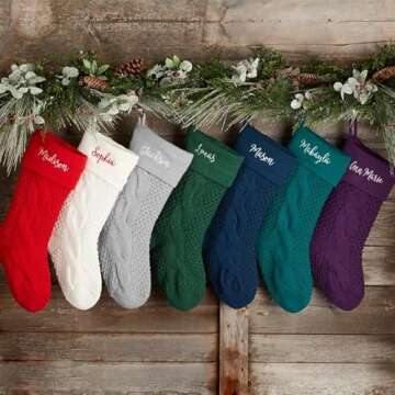 Personalization Universe Cozy Cable Knit Personalized Christmas Stocking - 21" Stocking with Custom Embroidery, Perfect for Holiday Decor, Santa Claus, Gifts, and Christmas Decor, Decorations -Ivory