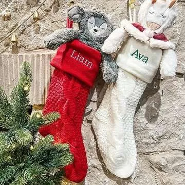 Personalization Universe Cozy Cable Knit Personalized Christmas Stocking - 21" Stocking with Custom Embroidery, Perfect for Holiday Decor, Santa Claus, Gifts, and Christmas Decor, Decorations -Ivory