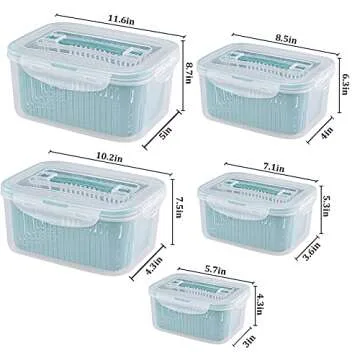U/C Plastic Food Storage Containers, Fresh Vegetable Fruit Storage Containers for Refrigerator, Kitc...