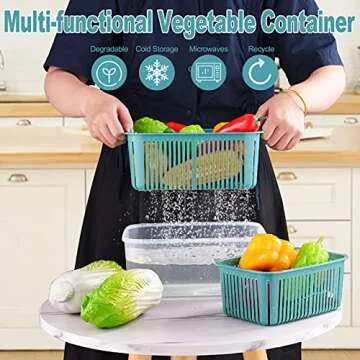 U/C Plastic Food Storage Containers, Fresh Vegetable Fruit Storage Containers for Refrigerator, Kitchen Produce Saver Container with a Draining Basket, BPA Free (5 Pack)