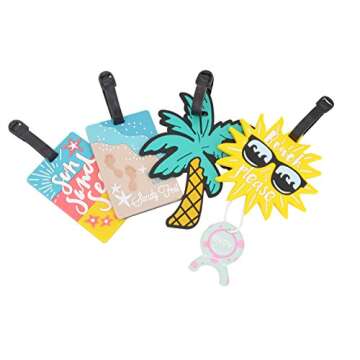 OVOV 4 Pack Cute Luggage Tags for Suitcases Summer Holiday Personalized Bag Tags Tropical Travel Tags with Loop