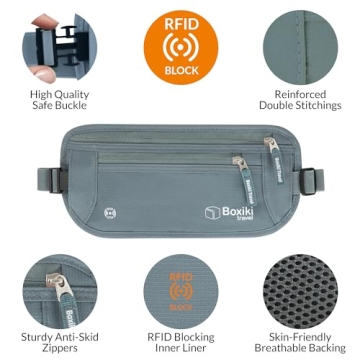 Money Belt for Travel with RFID Blocking Technology - Hidden Travel Money Pouch for Cash, Credit Cards, Passport, and Travel Valuables - Secure Water Resistant Money Belt for Men and Women - Gray