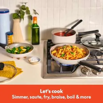 bella 12 Piece Cookware Set with EverGood™ Ceramic Nonstick Coating​, Dishwasher & Oven Safe, All Stovetops Compatible, Tempered Glass Lids and Cool Touch Handles, Oatmilk