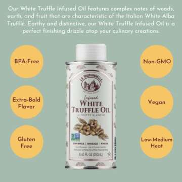 La Tourangelle, White Truffle Oil, Complex Gourmet Earthy Flavor for Drizzling over Pasta, Popcorn, Vegetables, Potatoes, Soup and More, 8.45 fl oz