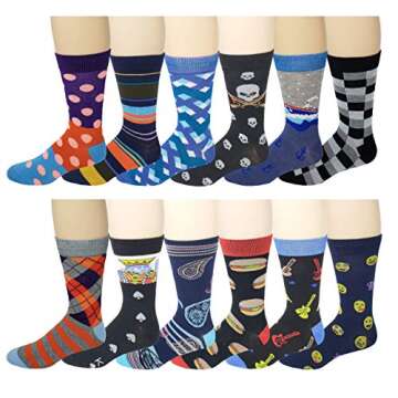 12 Pairs Colorful Dress Socks - Assorted Fancy Designs for Men
