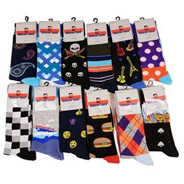 Colorful Fashion Dress Socks - 12 Assorted Pairs for Men