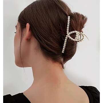 Joya Love Gold Pearl Big Metal Hair Claw Clips for Women and Girls - Thick Hair, Jumbo Clips, 3 Count (Pack of 1)