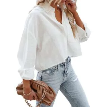 Stylish LAYOGAS Women's Crop Button Down Shirt