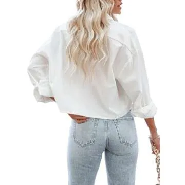Stylish LAYOGAS Women's Crop Button Down Shirt