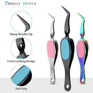 Craft Tweezers Cross Locking Precisiontweezers Stainless Steel Soft-grip Tweezers Pointed Tip Cutting Pliers for DIY Craft Jewelry Eyelash Extensions Nail Beading Tool(Curved Style,3 Pieces)