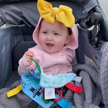 Baby Jack & Co 8x8” Learning Lovey NYC New York Tag Toys for Babies - Baby Crinkle Toys - Soft & Safe - Learn USA Cities and Shapes - Ideal Baby Toy & Gift BPA Free w/Stroller Clip