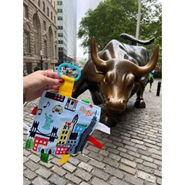 Baby Jack & Co 8x8” Learning Lovey NYC New York Tag Toys for Babies - Baby Crinkle Toys - Soft & Safe - Learn USA Cities and Shapes - Ideal Baby Toy & Gift BPA Free w/Stroller Clip