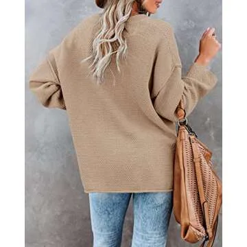 Saodimallsu Womens V Neck Oversized Sweaters Batwing Long Sleeve Button Up Henley Tops Pullover Loose Chunky Knit Jumper Khaki
