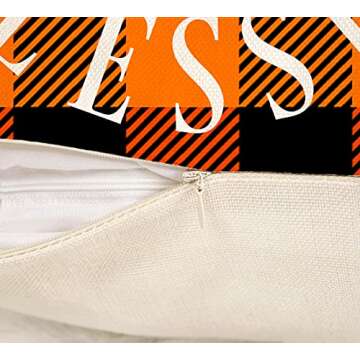 4TH Emotion Fall Decor Pillow Covers 18x18 Set of 4 Thanksgiving Buffalo Check Farmhouse Decorations Orange Black Pumpkin Maple Leaves Outdoor Decorative Throw Cushion Case for Home Couch TH025-18