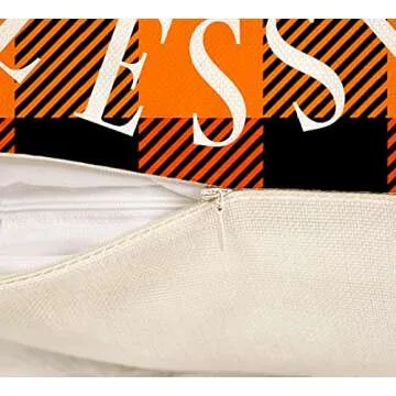 4TH Emotion Fall Decor Pillow Covers 18x18 Set of 4 Thanksgiving Buffalo Check Farmhouse Decorations Orange Black Pumpkin Maple Leaves Outdoor Decorative Throw Cushion Case for Home Couch TH025-18