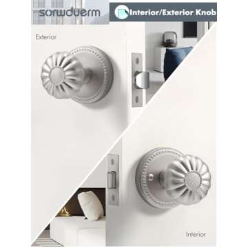 SORWDUERM Brushed Nickel Door Knobs Interior Passage Silvery Door Knob Satin Nickel Door Knobs for Bedroom and Bathroom,Zinc Alloy 2 Pack