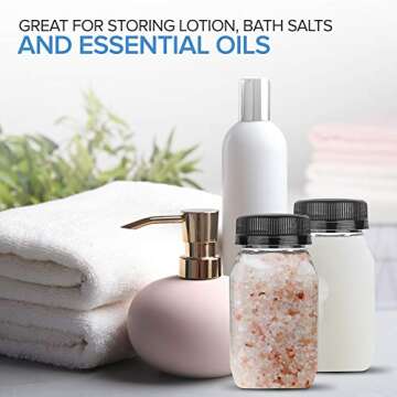 Stock Your Home 4 Ounce Mini Bottles for Mini Fridge, Reusable Juice Containers with Black Caps, Small Bottle for Liquids in Lunch Box, Clear Empty Plastic Container with Lids for Juicing (12 Pack)