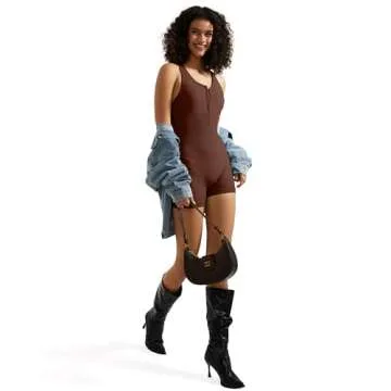 OMKAGI Women Seamless Zip Up Front One Piece Jumpsuits Shorts Racerback Tummy Control Workout Romper...