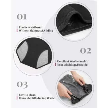 TANSTC Period Underwear for Women Heavy Flow Panties Menstrual Hipster Panty for Female Teens Girls Cotton 3PCS,S Black