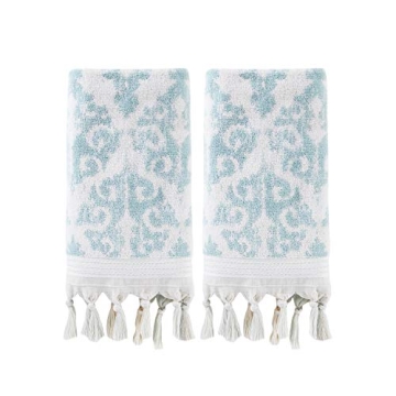 SKL Home Mirage Fringe 100% Turkish Cotton Hand Towel Set, Aqua