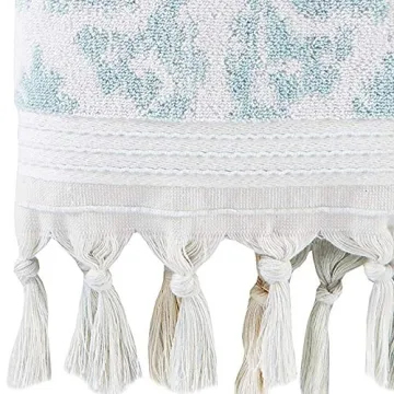 SKL Home Mirage Fringe 100% Turkish Cotton Hand Towel Set, Aqua