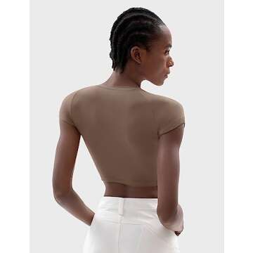 PUMIEY Crop Tops for Women Short Sleeve Crew Neck T Shirt Sexy Baby Tees Latte Medium