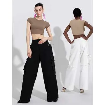 PUMIEY Crop Tops for Women Short Sleeve Crew Neck T Shirt Sexy Baby Tees Latte Medium